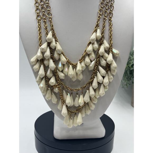 Kate Spade NY Three Tier Gold Tone Resin Dangle Statement Bib Layered Necklace - Picture 14 of 16